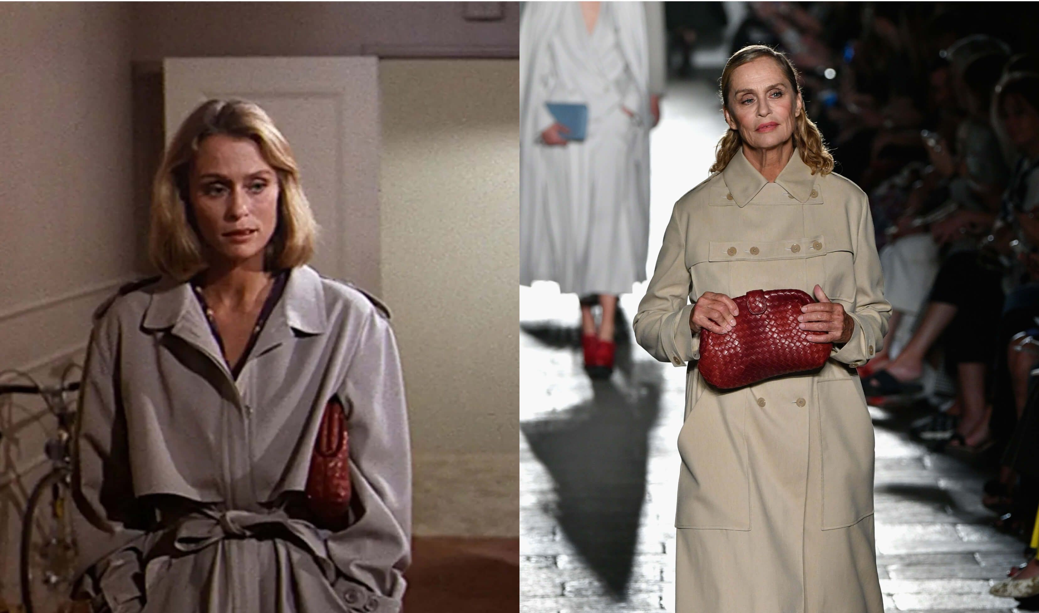 Лорен Хаттон в фильме «Американский жиголо» и на подиуме Bottega Veneta в 2017-м г.